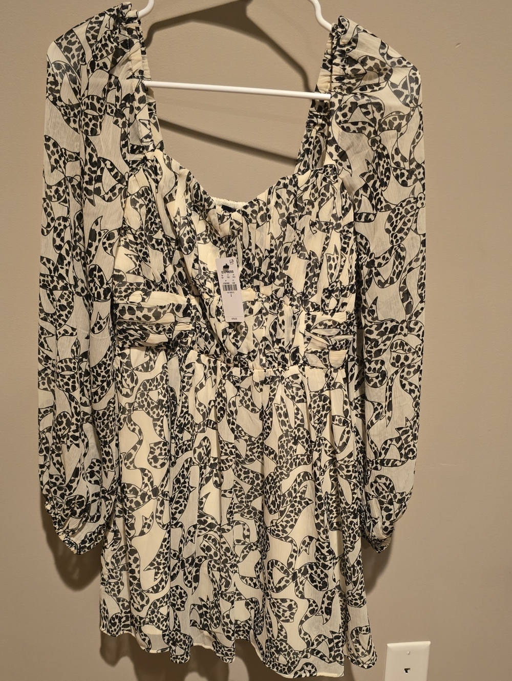Express Black and Cream Snake Print Long Sleeve Mini Dress